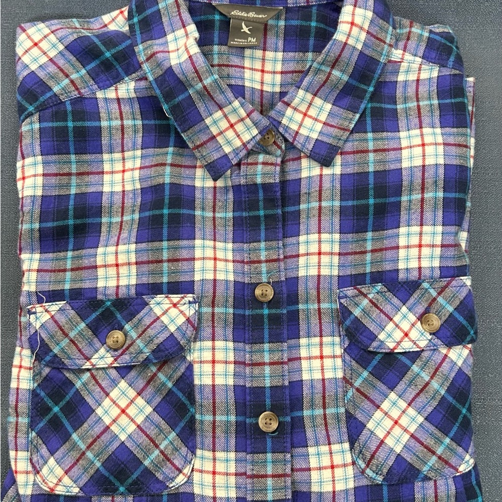 Eddie Bauer Blue and Red Casual Button Down Shirt